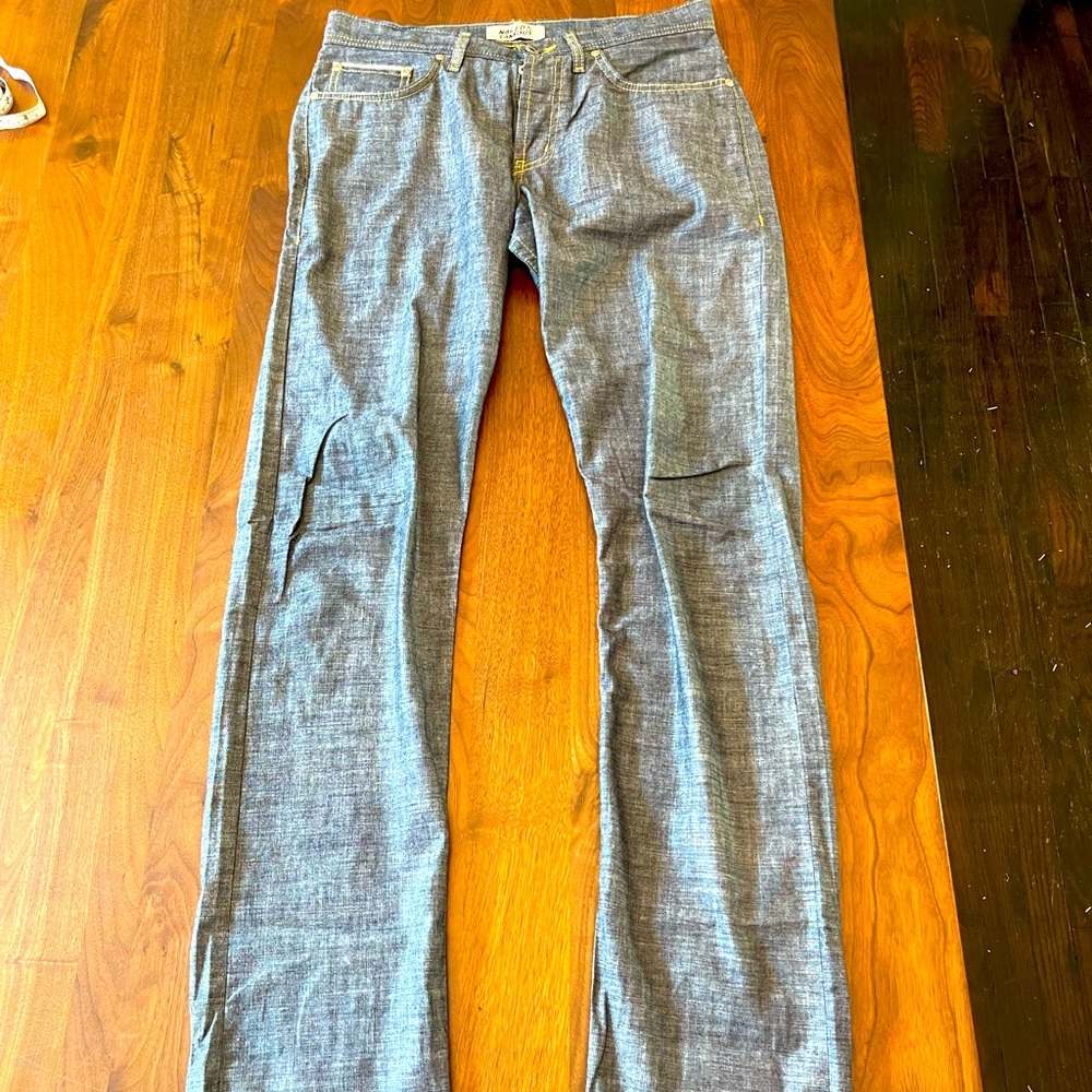 Naked Famous Weird Guy original inseam super lightweight selvage chambray